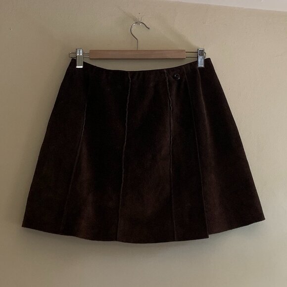Banana Republic Genuine Leather Dark Brown Suede Wrap Skirt - Picture 5 of 6